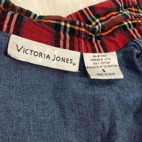 Vintage Christmas Shirt Blouse Denim tacky size small medium - Picture 4 of 14